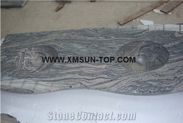 China Juparana Grey Granite Vanity Top with Round Sinks/China Juparana Granite Bathroom Countertop with Round Basin