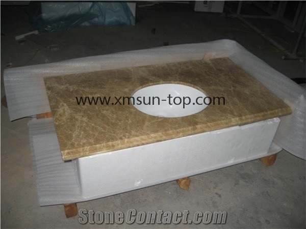 China Light Brown Emperador Marble Countertop, China Emperador Light Vanity Tops, Brown Marble Bath Tops, Custom Countertop & Fabrication, Single Round Sink