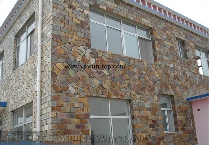 China Rust Slate Walling Tiles, Slate Stone Walling, Rusty&Grey Slate Panel Building, Irregular Slate Flagstone for Wall Covering