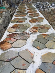 China Rust Slate Walling Tiles, Slate Stone Walling, Rusty&Grey Slate Panel Building, Irregular Slate Flagstone for Wall Covering