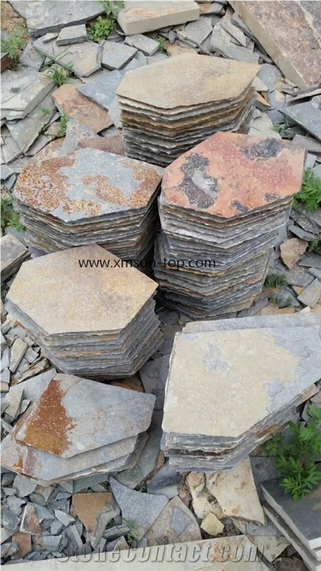 China Rust Slate Walling Tiles, Slate Stone Walling, Rusty&Grey Slate Panel Building, Irregular Slate Flagstone for Wall Covering