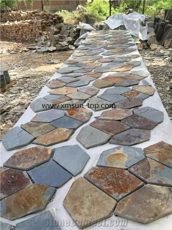 China Rust Slate Walling Tiles, Slate Stone Walling, Rusty&Grey Slate Panel Building, Irregular Slate Flagstone for Wall Covering