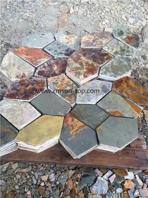 China Rust Slate Walling Tiles, Slate Stone Walling, Rusty&Grey Slate Panel Building, Irregular Slate Flagstone for Wall Covering