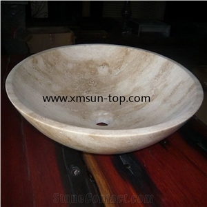 Cream Travertine Stone Basin&Sink, Beige Travertine Washbasin, Wash Bowls, Vessel Sinks, Natural Stone Beige Sinks