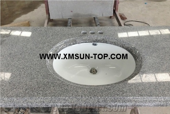 G603 Granite Bathroom Countertop with Round Sink/Bacuo White Granite Custom Vanity Tops/Sesame White Granite Bathroom Vanity Tops/Ice Cristall Granite Bath Top/Light Grey Granite Vanity Top