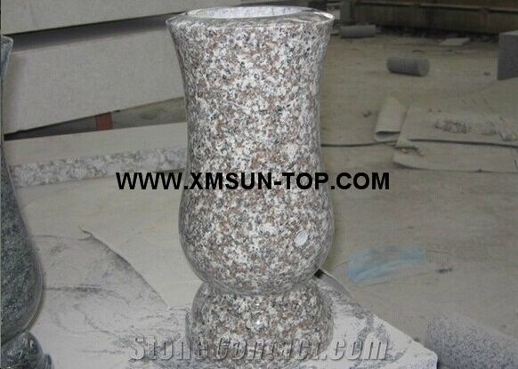 G687 Granite Polished Monumental Vases/Peach Red Granite Polished Round Monumental Vases/Peach Blossom Red Gutian Granite Tombstone Vases/Peach Purse Granite Memorial Vases/Natural Stone Funeral Vase