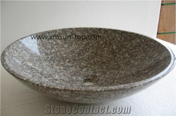Luoyuan Bainbrook Brown Granite Basin, Luna Pearl Granite Sinks, G664 Granite Wash Basins, Black Spots Brown Granite Bathroom Top Sink, Vessel Sinks, Granite Washbasin, Purple Pearl, China Ruby Red