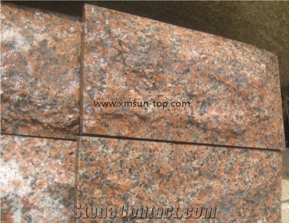 Maple Red Granite Mushroomed Cladding, China G562 Granite Mushroom Stone, Red Granite Mushroom Stone for Walling, Maple Leaves Mushroom Wall, Split Face Mushroom Stone