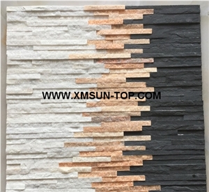 Multicolor Quartztite Waterfall Cultured Stone/Mixed Color Thin Stone Veneer/Natural Stone for Wall Cladding/Stacked Stone Veneer/Stone Panel for Wall Covering/Wave Shape Culture Stone