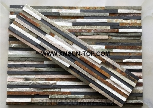 Multicolor Quartztite Waterfall Cultured Stone/Mixed Color Thin Stone Veneer/Natural Stone for Wall Cladding/Stacked Stone Veneer/Stone Panel for Wall Covering/Wave Shape Culture Stone/Wall Decor