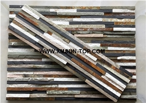 Multicolor Quartztite Waterfall Cultured Stone/Mixed Color Thin Stone Veneer/Natural Stone for Wall Cladding/Stacked Stone Veneer/Stone Panel for Wall Covering/Wave Shape Culture Stone/Wall Decor