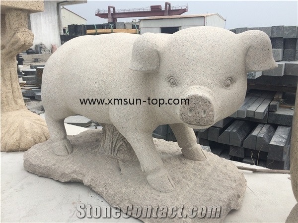 Rose Pink Animal Stone Status, G681 Piggy Stone Statue & Sculpture, Shrimp Pink Granite Landscape Sculpture, Handcarved Sculpture, Sunset Red, Stone Carving