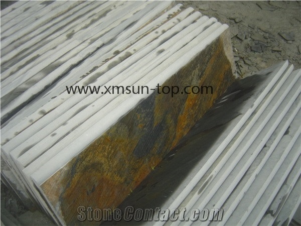 Rust Slate Steps&Stairs, Rusty Yellow Slate Stair Risers,Stair Treads, Multicolor Slate Stone Staircase, Natural Stone Steps