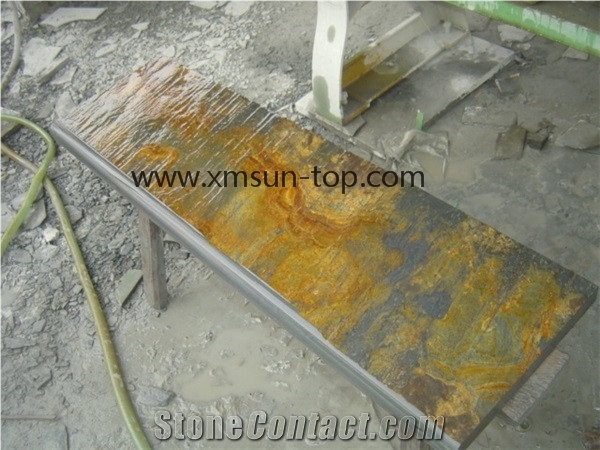 Rust Slate Steps&Stairs, Rusty Yellow Slate Stair Risers,Stair Treads, Multicolor Slate Stone Staircase, Natural Stone Steps