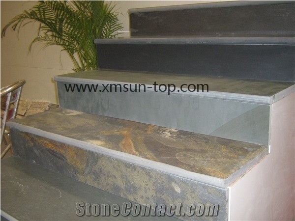 Rust Slate Steps&Stairs, Rusty Yellow Slate Stair Risers,Stair Treads, Multicolor Slate Stone Staircase, Natural Stone Steps