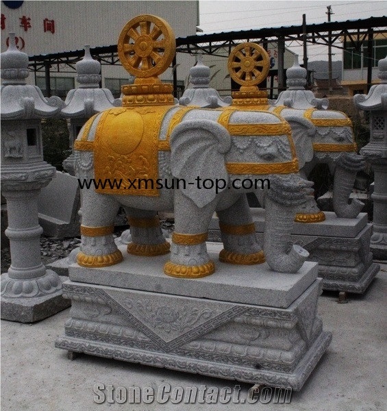 Sesame White Granite Stone Sculpture, Bacuo White Elephant Carving, Crystal Grey Handcarved Sculpture, G603 Granite Landscape Sculptures&Statues, Stone Carving