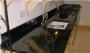 Shanxi Black Granite Kitchen Counter Top/Absolute Black Granite Kitchen Worktops/Diamond Black Granite Kitchen Bar Top/Nero Assoluto China Granite Kitchen Desk Top/Kitchen Island Top/Kitchen Top