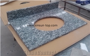 Spray White Countertop, Tiger White Granite Vanity Tops, Breaking Waves Custom Bathroom Tops, Sea Wave Flower Bath Tops, Oval Sink Cut Out Bathroom Countertop