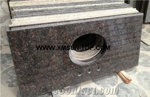 Tan Brown Granite Bathroom Countertop with Round Sink Cutout/Dark Tan Granite Custom Vanity Tops/Tan Brown Granite Bathroom Vanity Tops/Natural Stone Bath Top/English Brown Granite Vanity Top