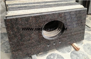 Tan Brown Granite Bathroom Countertop with Round Sink Cutout/Dark Tan Granite Custom Vanity Tops/Tan Brown Granite Bathroom Vanity Tops/Natural Stone Bath Top/English Brown Granite Vanity Top