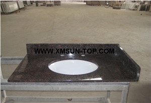 Tan Brown Granite Bathroom Countertop with Round Sink/Dark Tan Granite Custom Vanity Tops/Tan Brown Granite Bathroom Vanity Tops/Natural Stone Bath Top/English Brown Granite Vanity Top