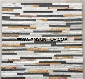 White&Black&Brown Quartztite Waterfall Cultured Stone/Mixed Color Thin Stone Veneer/Natural Stone for Wall Cladding/Stacked Stone Veneer/Stone Panel for Wall Covering/Wave Shape Culture Stone