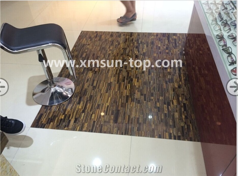 Yellow and Blue Tiger Eye Semiprecious Stone Floor Covering, Semi-Precious Stone Floor Tiles, Semi Precious Stone, Interior Decoration, Tiger Eye Gemstone Slab&Tile