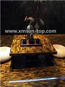 Yellow and Blue Tiger Eye Semiprecious Stone Floor Covering, Semi-Precious Stone Floor Tiles, Semi Precious Stone, Interior Decoration, Tiger Eye Gemstone Slab&Tile