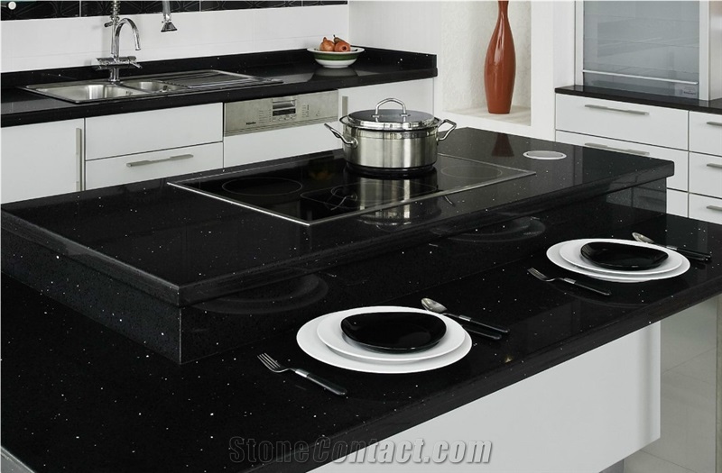 Savana Black Quartz Kitchen Countertops