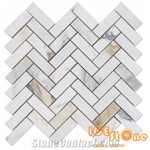 Calacatta Gold Herringbone 1x3” Marble Mosaic Tile/Herringbone 1x3” Marble Wall Mosaic/Herringbone 1x3” Marble Floor Mosaic