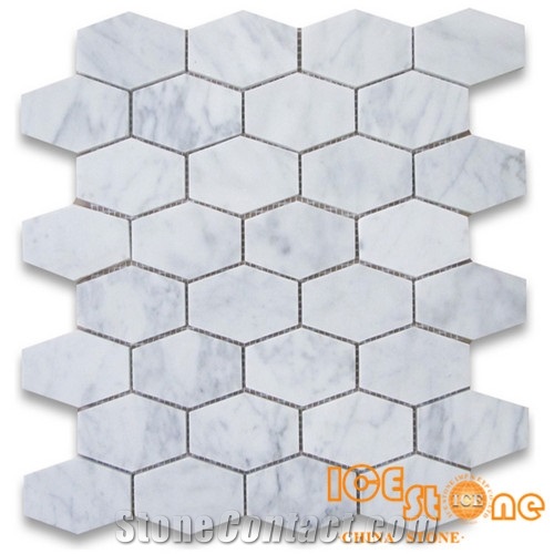 Carrara Basketweave Mosaic Tile/Carrara Elongated Hexagon Mosaic Tile/
