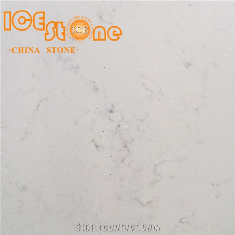 Carrara White Marble Look Quartz Stone Solid Surfaces Polished Slabs Tiles Engineered Stone Artificial Stone Slabs for Hotel Kitchen,Bathroom Backsplash Walling Panel Customized Edge
