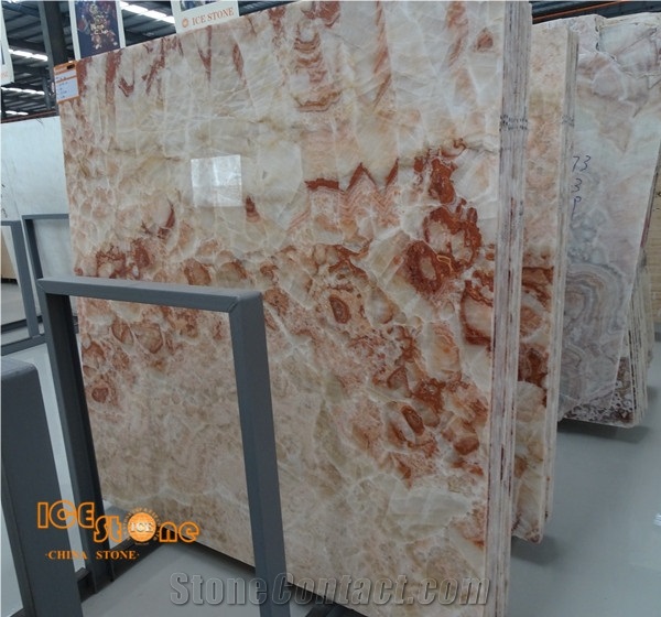 Colorful Onyx/Pink/Red Crystal Onyx Tiles Slabs Bookmatch Chinese Natural Stone Products