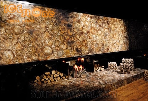 Fossil Wood Semiprecious Stone Slabs/Precious Stone Slabs Tiles/Gemstone Building Stone/Brown Semi Precious Stone Wall Decoration Slabs