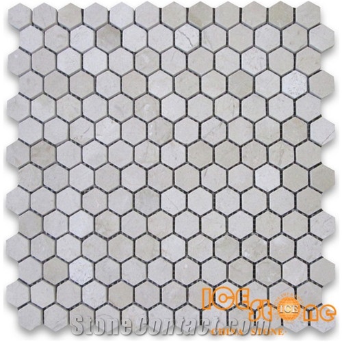 Hexagon 1” Beige Marble Mosaic