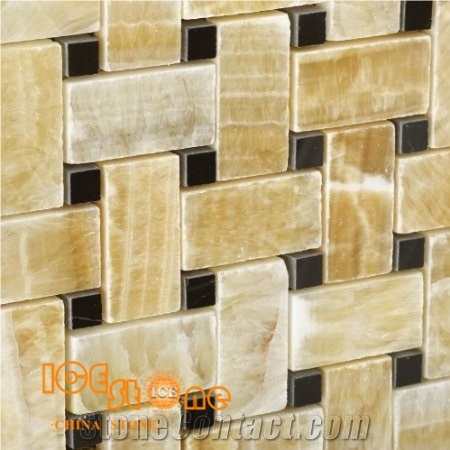 Honey Onyx Mosaic, Mosaic Pattern, Floor Mosaic, Basketweave Mosaic, Yellow Onyx Wall Mosaic