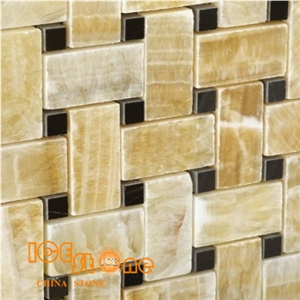 Honey Onyx Mosaic, Mosaic Pattern, Floor Mosaic, Basketweave Mosaic, Yellow Onyx Wall Mosaic