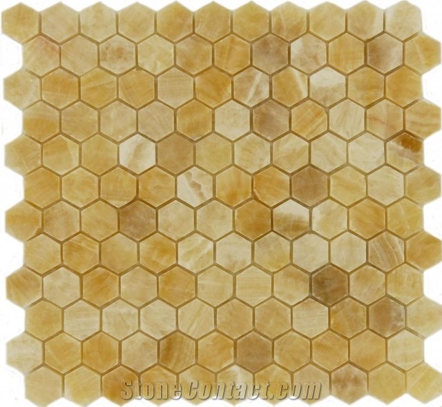 Honey Onyx Mosaic/Yellow Onyx/Chinese Yellow Onyx Basketweave Mosaic