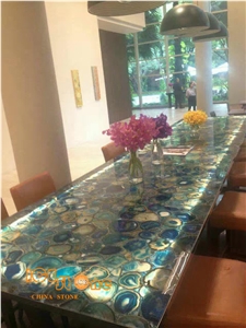 Light Blue Agate/Dark Blue Agate Semiprecious/Semi Precious Table Top/Countertop/Gemstone/Precious Stone/Semi Precious Tabletops/ Semiprecious Stone Reception
