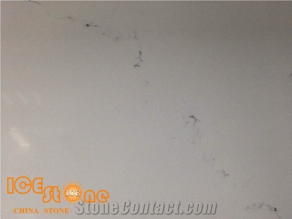 White Marble Look Quartz, White Carrara Quartz Polished Slabs