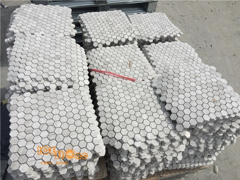 White Wood Mosaic,Floor Mosaic,Hexagon Mosaic,Light Grey Wood Mosaic, Polished Mosaic