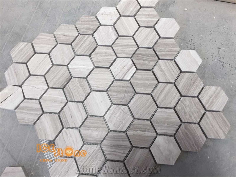 White Wood Mosaic,Floor Mosaic,Hexagon Mosaic,Light Grey Wood Mosaic, Polished Mosaic