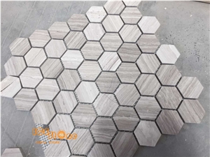 White Wood Mosaic,Floor Mosaic,Hexagon Mosaic,Light Grey Wood Mosaic, Polished Mosaic