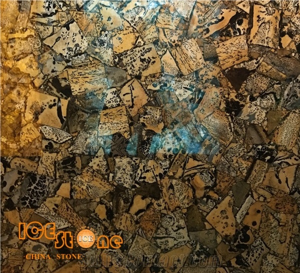 Yellow Fossil/Chinese Semiprecious/Yellow Semi Precious Slabs and Tiles/Precious Stone Wall