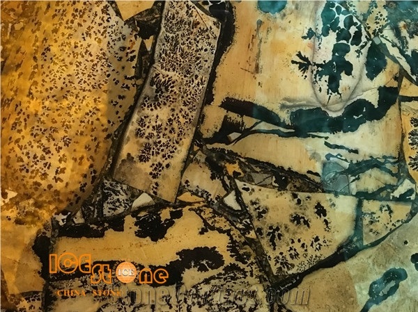 Yellow Fossil Semiprecious Slabs/Countertop/ Semi Precious Tiles/Gemstone Tiles/ Semiprecious Stone Tiles/Semi Precious Stone Panels/