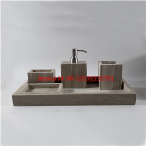 5pcs Set Of Wood Grains Marble Bathroom Sets Natural Stone Bathroom Accessories Soap Dispenser Marble Tumbler Soap Dishes Tray