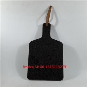 Black Granite Paddle Kitchen Cheese Board Placemat Natural Stone Pizza Serving Board with Handles