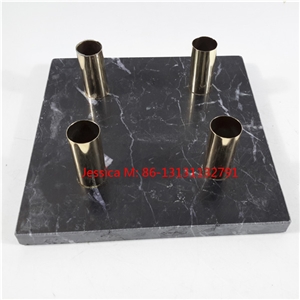 Black White Strips Candle Holder with Golden Pipes