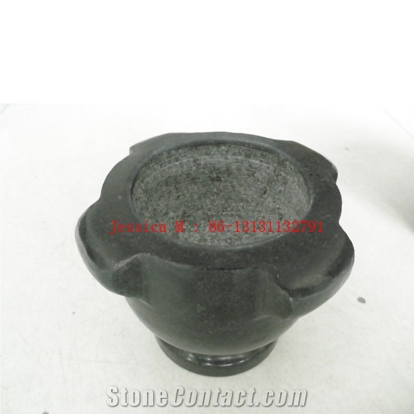 Granite Mortar and Pestle with Handle /4 Oreilles Mortier Pilon