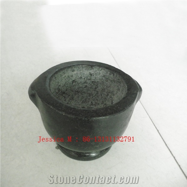 Granite Mortar and Pestle with Handle /4 Oreilles Mortier Pilon